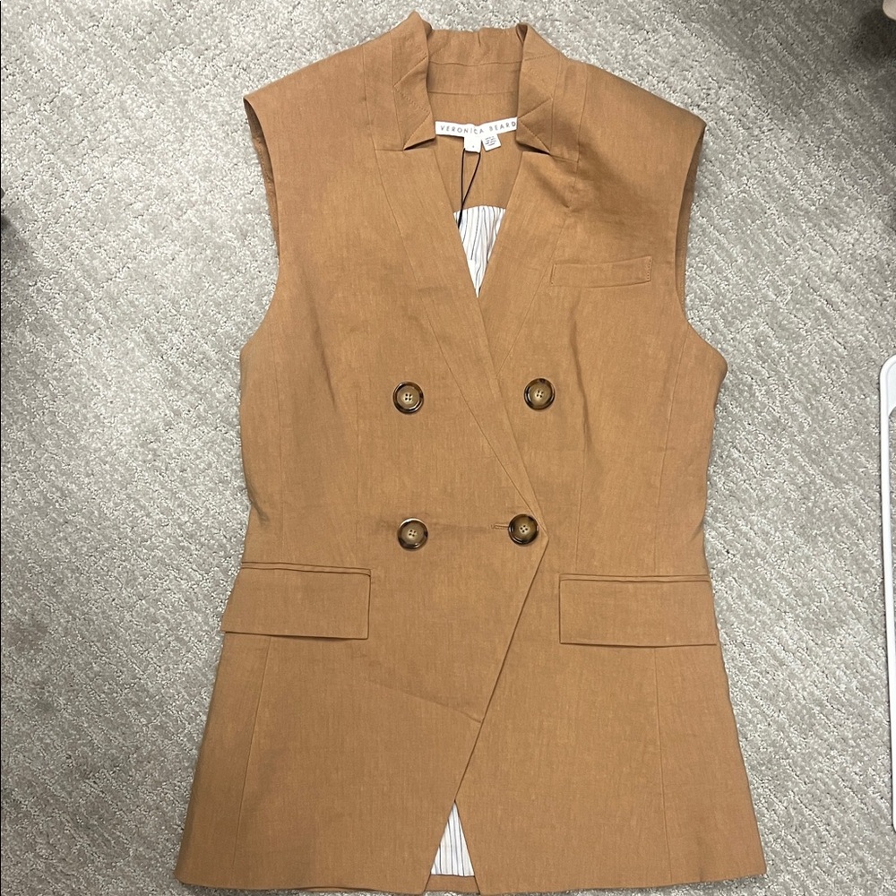 Veronica Beard Camel Double-Breasted Vest